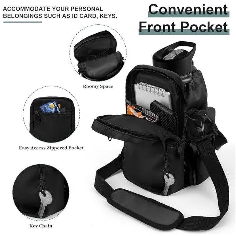 Purple Portable Crossbody Water Bottle Holder with Multiple Pockets - Thermal Cooler Bag