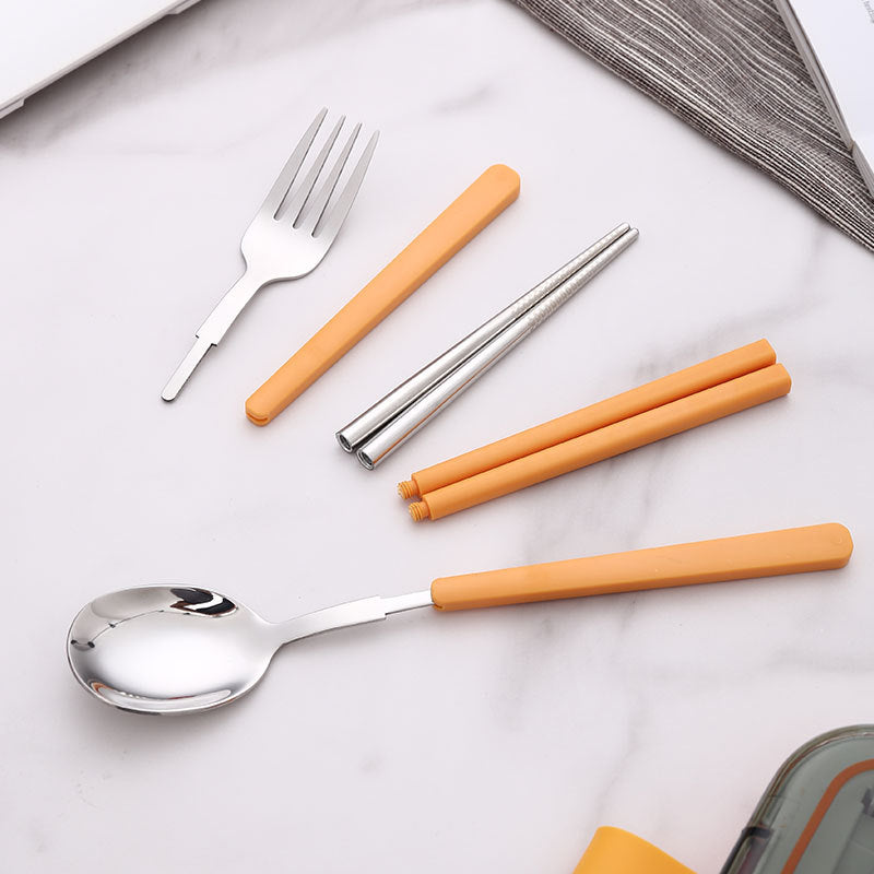 2 Sets Green Portable Stainless Steel Cutlery Set -  Reusable Utensils (2 Fork, 2 Spoon, 2 pairs of Chopsticks) with Compact Travel Case