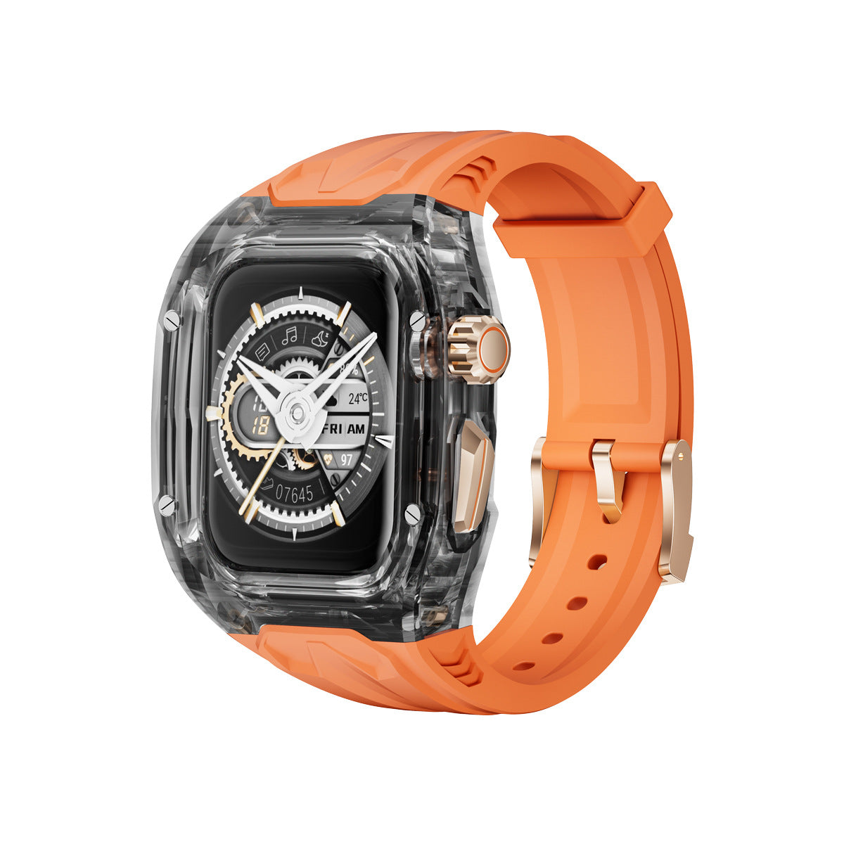 Transparent PC+TPU Sports Watch Strap & Case for Smart Watch - Raised Edge Protection, Wireless Charging Compatible(Orange transparent black)