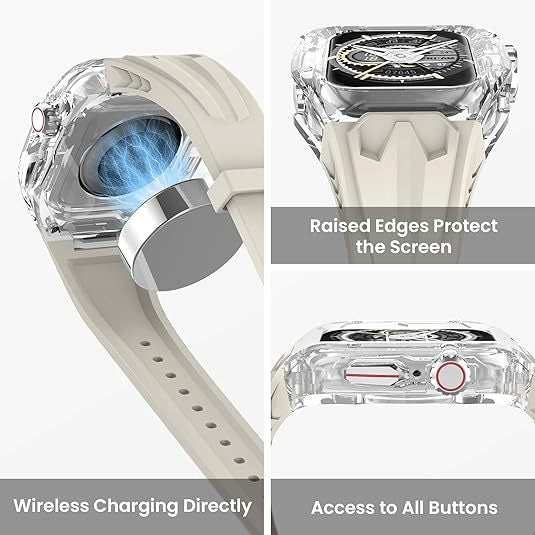 Transparent PC+TPU Sports Watch Strap & Case for Smart Watch - Raised Edge Protection, Wireless Charging Compatible(Yellow transparent black)
