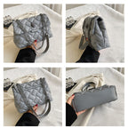 White Chic Quilted Crossbody Bag for Women - PU Leather Diamond Pattern Chain Strap Shoulder Purse with Elegant Clasp