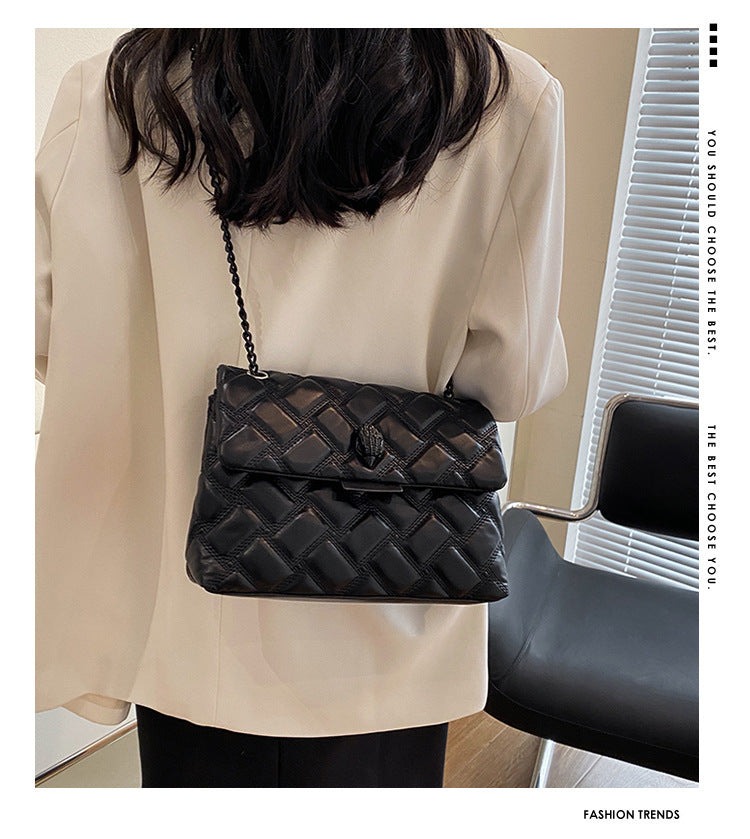 White Chic Quilted Crossbody Bag for Women - PU Leather Diamond Pattern Chain Strap Shoulder Purse with Elegant Clasp