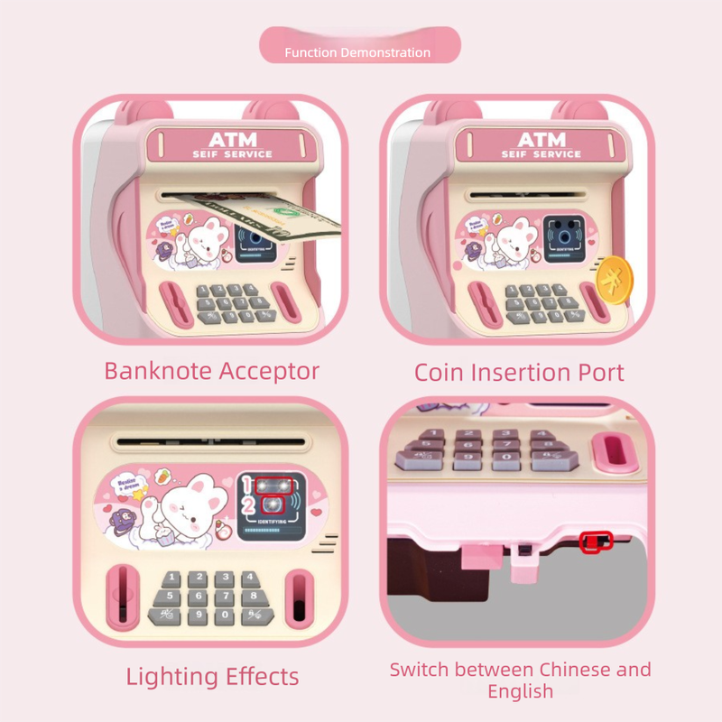 Blue Kids Electronic ATM Piggy Bank - Password Safe Box with Auto Scroll & Music - Educational Saving Toy