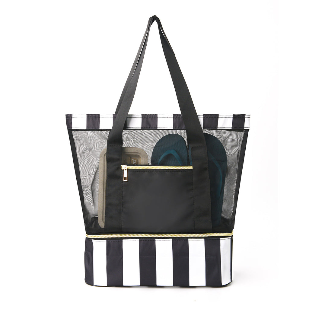 Black 2-in-1 Large Capacity Beach Bag - Portable Swim & Travel Tote with Insulated Cooler (45x17x40 cm)