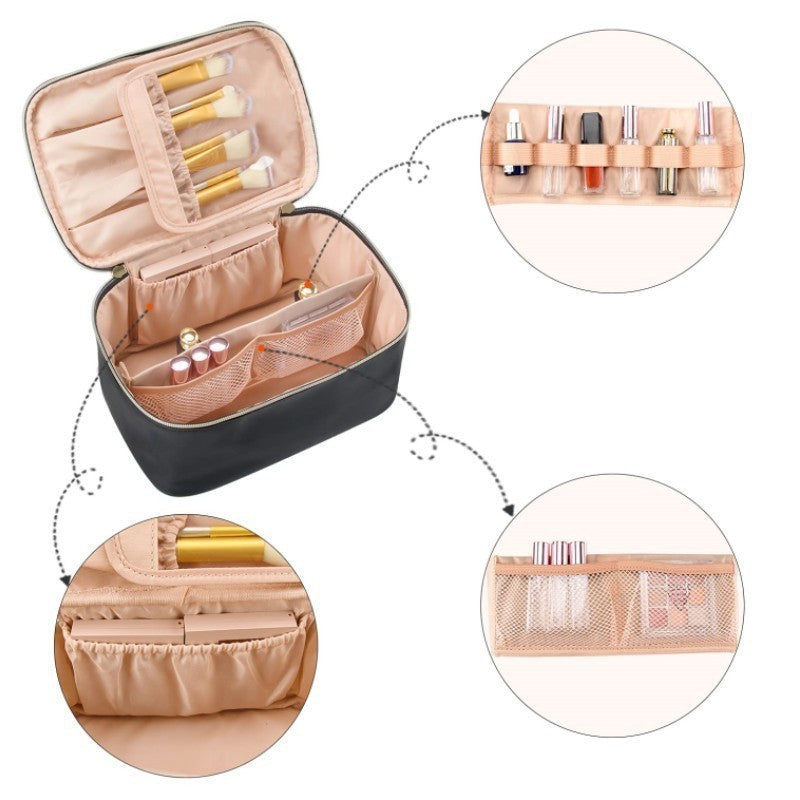 Pink Large Capacity Travel Makeup Bag Portable Cosmetic Case with Handle and Dividers Elegant Toiletry Organizer for Daily Use