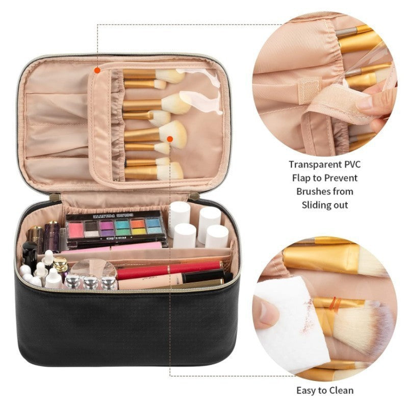 Blue Large Capacity Travel Makeup Bag Portable Cosmetic Case with Handle and Dividers Elegant Toiletry Organizer for Daily Use