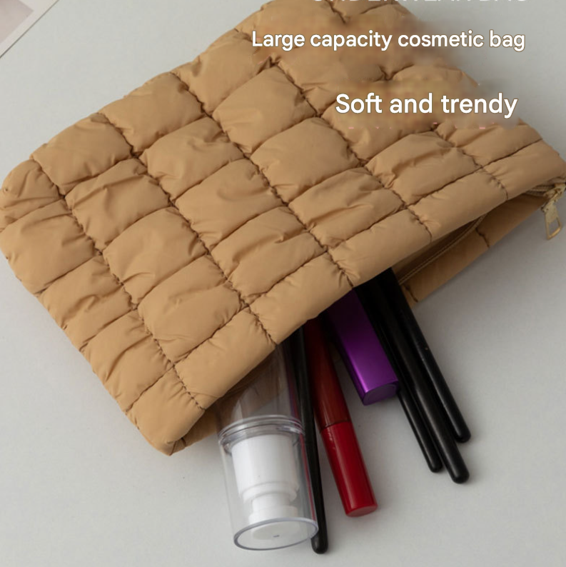 Pink 2 Pack Quilted Puffer Clutch Bag Set Checkered Makeup Pouch Women Fashion Cosmetic Organiser for Travel and Daily Use