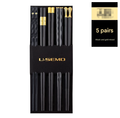 Two-piece Set Premium Alloy Chopsticks Set of 5 Pairs - 24.3cm Black and Gold Luxury Reusable Utensils for Modern Australian Dining