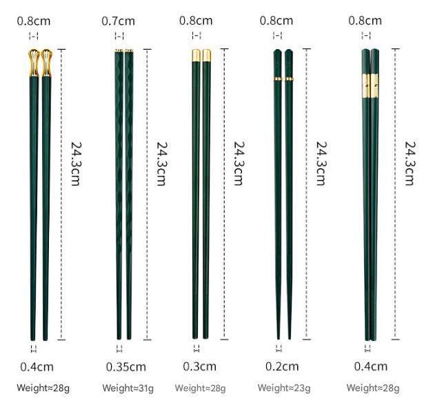 Two-piece Set Premium Alloy Chopsticks Set of 5 Pairs - 24.3cm Black and Gold Luxury Reusable Utensils for Modern Australian Dining