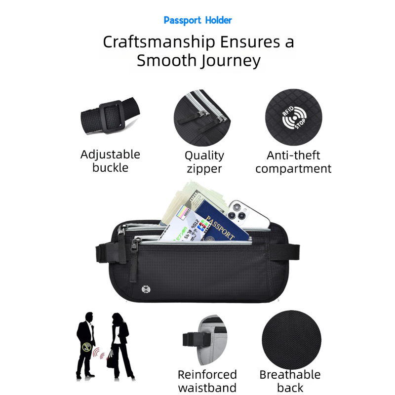Light Grey RFID Blocking Slim Anti-Theft Fanny Pack for Outdoor Travel - Hidden Money Belt for Passport, Documents & Cash