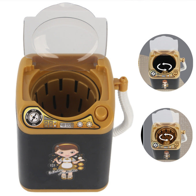 Black Kids Mini Electric Toy Washing Machine with Spin Dryer Basket - Pretend Play Appliance