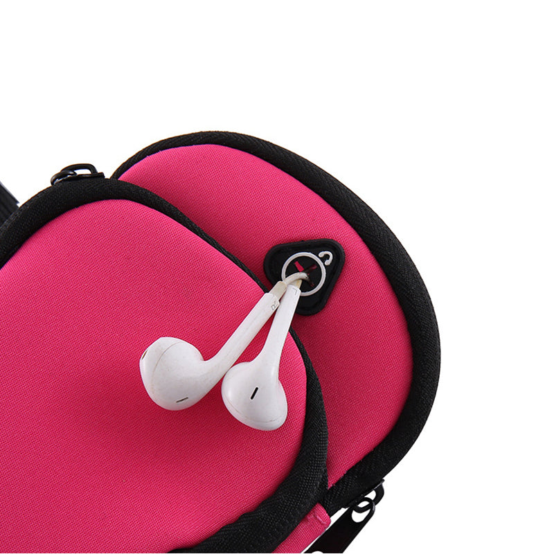 Rose red Sports Running Armband Bag Water Resistant Phone Pouch with Dual Zipper Pockets Earphone Hole for Gym Jogging Cycling Fits 6.5 Inch Smartphones