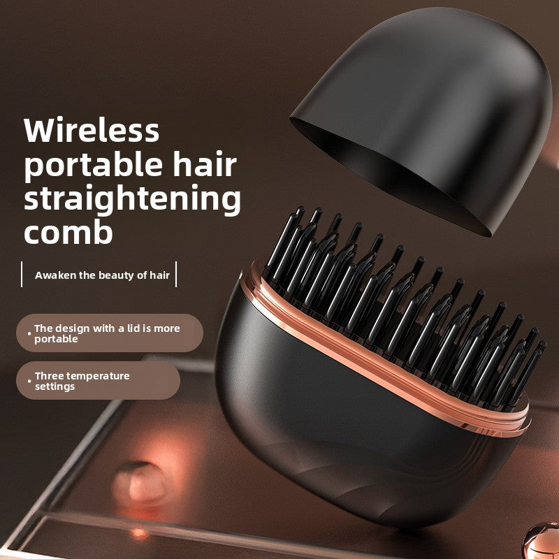 Black Wireless Hair Straightener Brush Cordless Portable Straightening Comb Type-C Rechargeable with 3 Temp Settings Anti-Scald Styler for Travel Australian Home