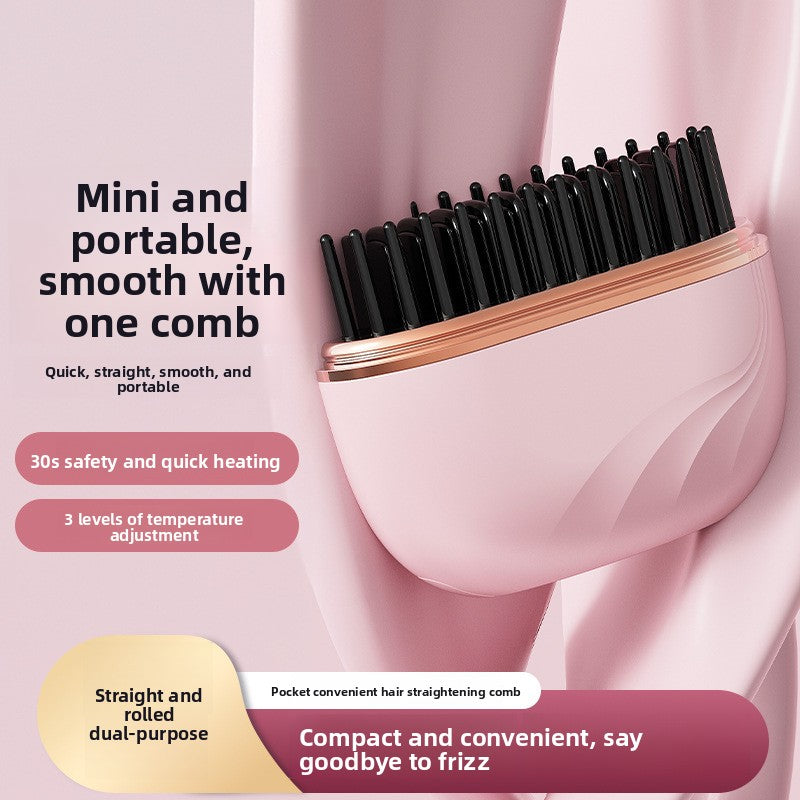 Black Wireless Hair Straightener Brush Cordless Portable Straightening Comb Type-C Rechargeable with 3 Temp Settings Anti-Scald Styler for Travel Australian Home