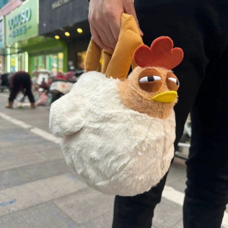 Funny Plush Chicken Handbag - Soft Fluffy Novelty Tote Bag with Leg Handles - Quirky Cartoon Gift for Kids & Teens (25cm)