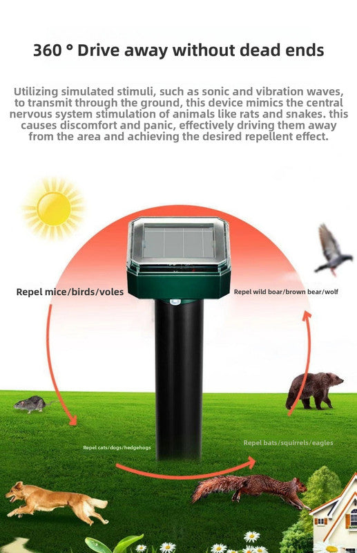 Solar-Powered Sonic Snake and Rodent Repeller Ground Stake - Outdoor Waterproof Ground Vibration Pest Deterrent Device - Ultrasonic Control for Moles, Voles, and House Mice - Garden Lawn Protection - Green Circular Top Model
