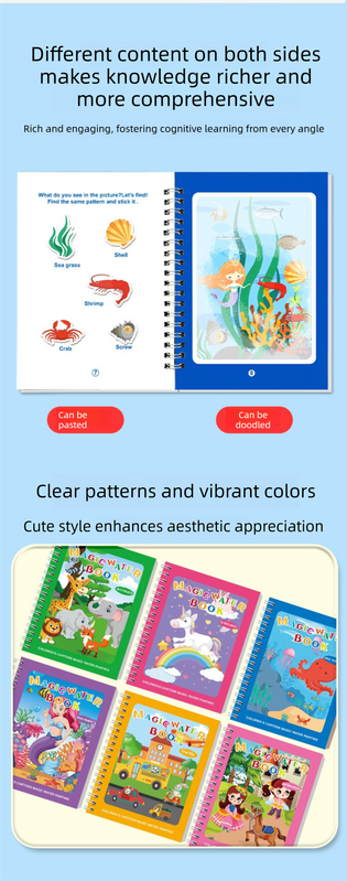 2 PCS Magic Water Colouring Book Animals & Sea World Themes Reusable Painting Activity Set Mess Free Travel Toy for Kids
