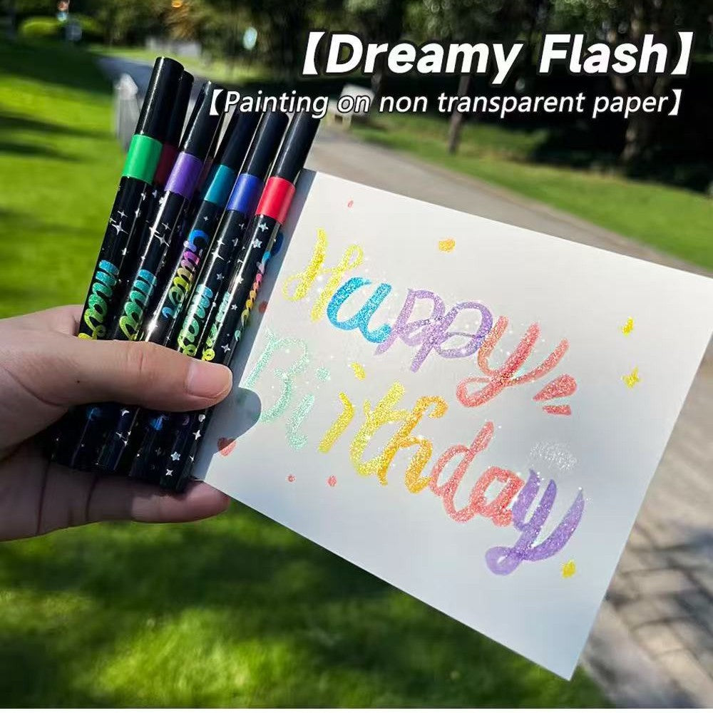36 Pack Dual-Tip Glitter Flash Marker Pens - 72 Color Soft Brush & Fine Tip Set, Watercolor Drawing Stationery for Art & Craft