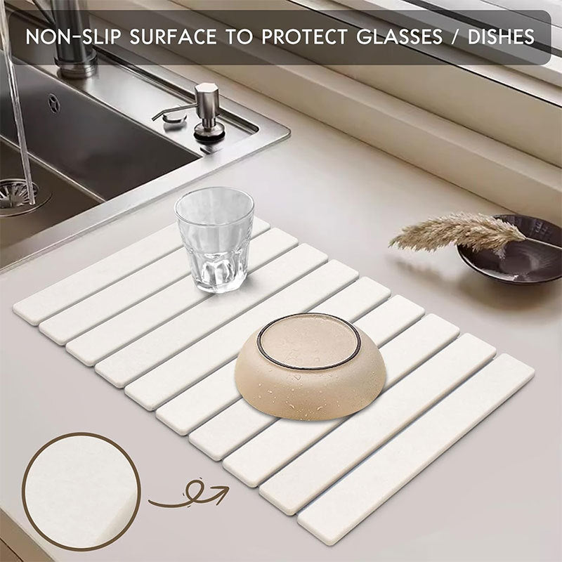 30x40cm Foldable Marble Pattern Kitchen Dish Drainer(Style 1) - Ultra-Absorbent Natural Stone Mat, Fast-Drying & Space-Saving