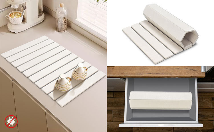 30x40cm Foldable Marble Pattern Kitchen Dish Drainer(Style 3) - Ultra-Absorbent Natural Stone Mat, Fast-Drying & Space-Saving
