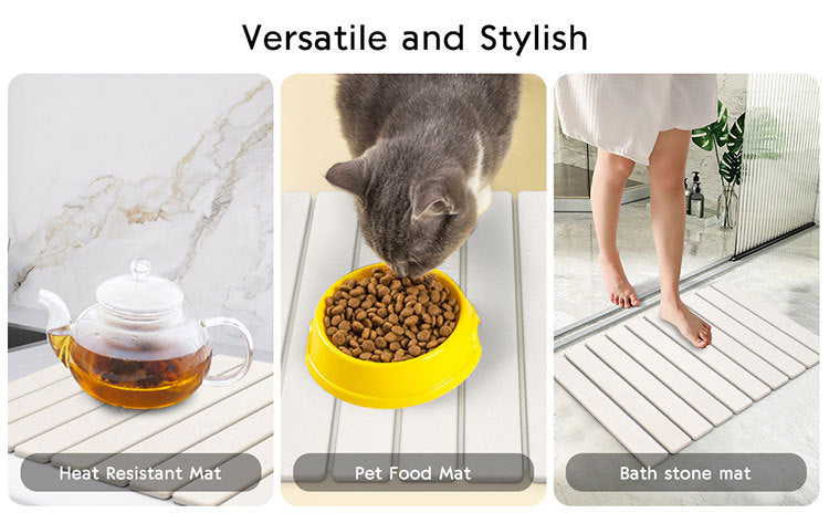 30x40cm Foldable Marble Pattern Kitchen Dish Drainer(Style 3) - Ultra-Absorbent Natural Stone Mat, Fast-Drying & Space-Saving