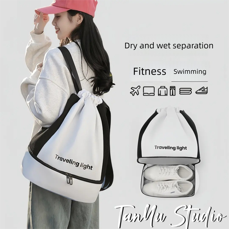 Grey Waterproof Drawstring Swimming Backpack with Wet Dry Separation and Shoe Compartment for Gym and Yoga Organized Gear Bag for Local Active Lifestyles
