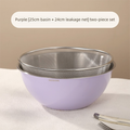 Purple Stainless Steel Mixing Bowl Set with Colander – Double-Layer Kitchen Basin for Salad, Washing, Mixing & Baking