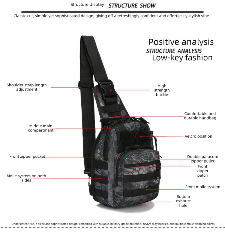 Tactical Sling Bag Jungle Camo 600D Waterproof Crossbody Backpack MOLLE EDC Shoulder Pack for Hiking Outdoor