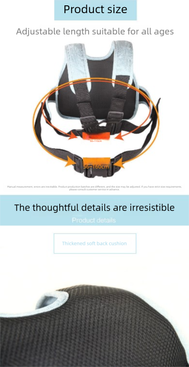 Child Motorcycle Safety Harness Strap Adjustable Passenger Belt with Handles & Storage Pocket Breathable Linen Black for Scooter