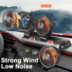 3-in-1 Powerful Car Triple Head Fan (USB Power) - Quiet Cooling Fan Integrated Aromatherapy & Number Plate, with 360° Rotation & 130cm Long Cord
