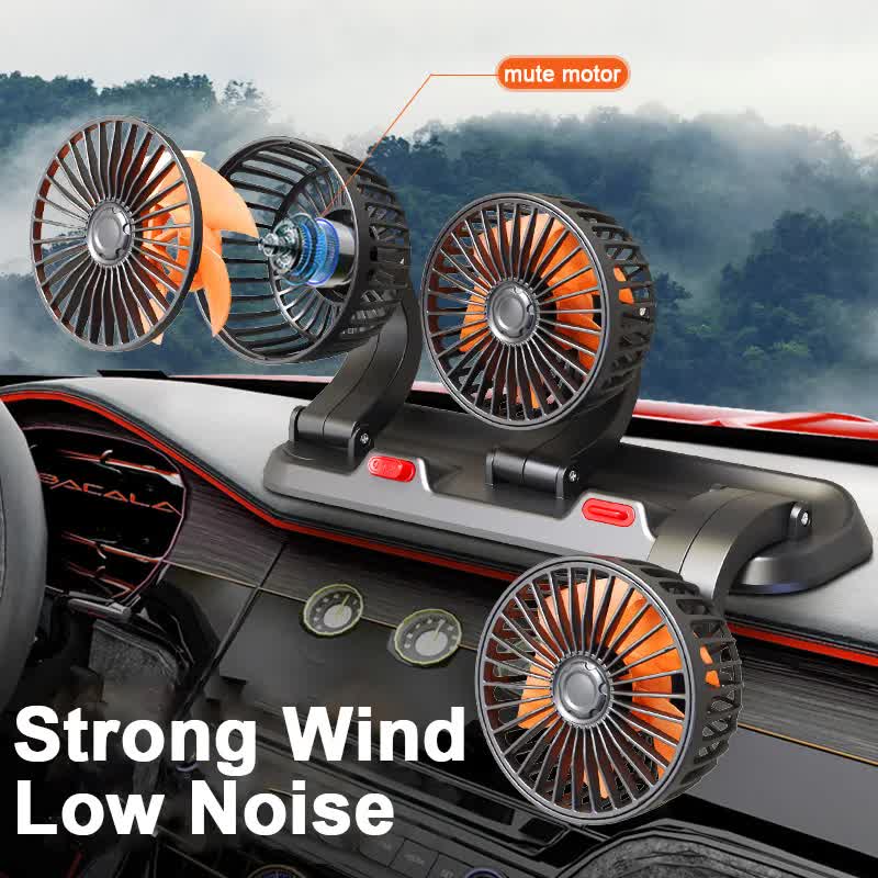 3-in-1 Powerful Car Triple Head Fan (USB Power) - Quiet Cooling Fan Integrated Aromatherapy & Number Plate, with 360° Rotation & 130cm Long Cord