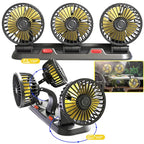 3-in-1 Powerful Car Triple Head Fan (USB Power) - Quiet Cooling Fan Integrated Aromatherapy & Number Plate, with 360° Rotation & 130cm Long Cord