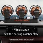 3-in-1 Powerful Car Triple Head Fan (USB Power) - Quiet Cooling Fan Integrated Aromatherapy & Number Plate, with 360° Rotation & 130cm Long Cord