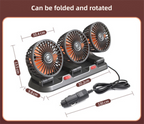 3-in-1 Powerful Car Triple Head Fan (USB Power) - Quiet Cooling Fan Integrated Aromatherapy & Number Plate, with 360° Rotation & 130cm Long Cord