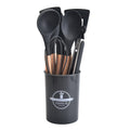 12-Piece Grey Heat-Resistant Silicone Cooking Utensils with Wooden Handles and Box - Non-Stick Scratch-Free Kitchen Tool Kit