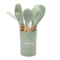12-Piece Green Heat-Resistant Silicone Cooking Utensils with Wooden Handles and Box - Non-Stick Scratch-Free Kitchen Tool Kit