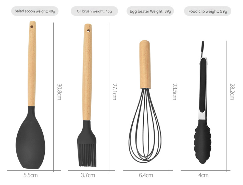 12-Piece Green Heat-Resistant Silicone Cooking Utensils with Wooden Handles and Box - Non-Stick Scratch-Free Kitchen Tool Kit