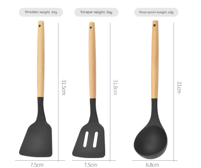 12-Piece Red Heat-Resistant Silicone Cooking Utensils with Wooden Handles and Box - Non-Stick Scratch-Free Kitchen Tool Kit
