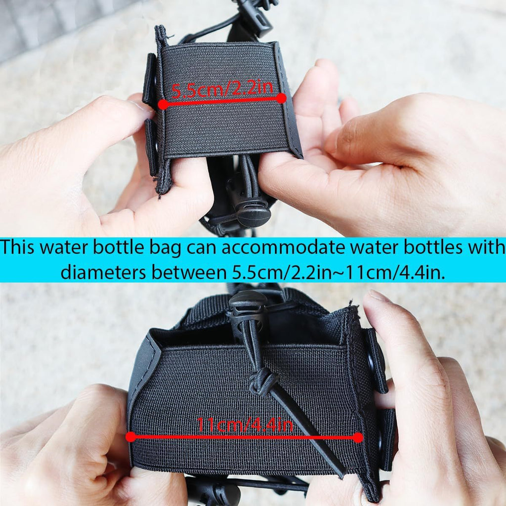 Black Adjustable Tactical Water Bottle Pouch - Multi-Functional MOLLE Compatible Accessory Bag for Hiking & Outdoor Survival