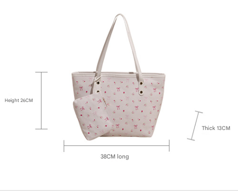 White Large Capacity Daily Commuter Tote Bag Set | Versatile Shoulder Handbag with Matching Pouch | 38cm Length Casual Carryall