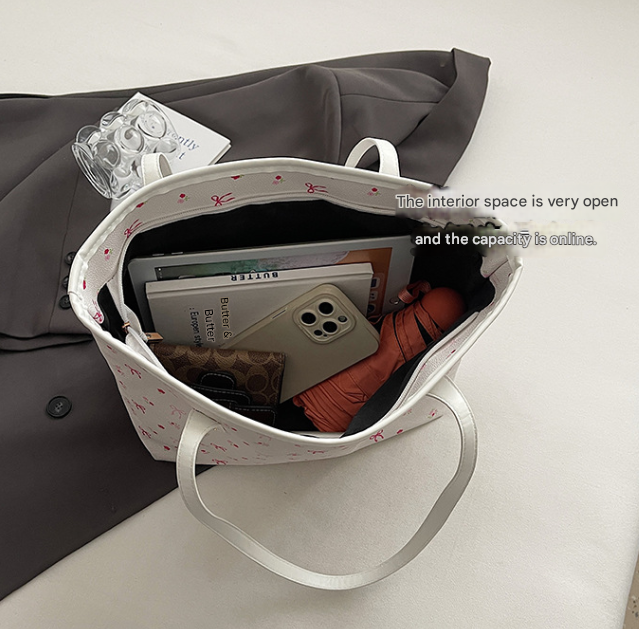 White Large Capacity Daily Commuter Tote Bag Set | Versatile Shoulder Handbag with Matching Pouch | 38cm Length Casual Carryall