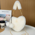 Beige 2PCS Luxury Faux Rabbit Fur Heart-Shaped Handbag | Adorable Plush Crossbody Shoulder Bag | Fashionable Statement Piece