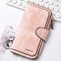 Pink Stylish Large-Capacity Women's Long Wallet – Vintage PU Leather Clutch with Zipper and Snap Closure