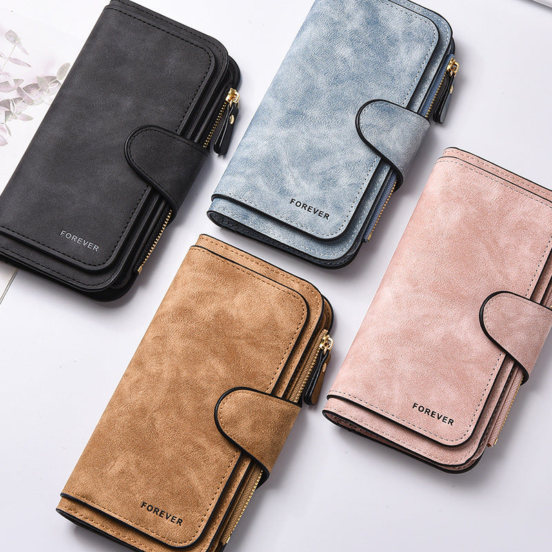 Pink Stylish Large-Capacity Women's Long Wallet – Vintage PU Leather Clutch with Zipper and Snap Closure