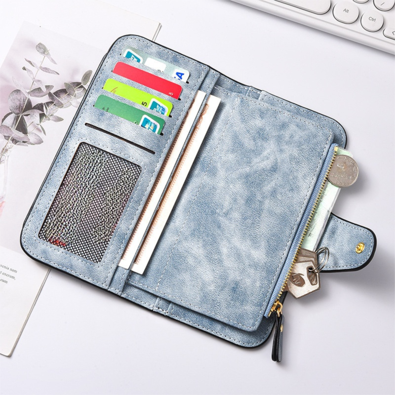 Pink Stylish Large-Capacity Women's Long Wallet – Vintage PU Leather Clutch with Zipper and Snap Closure