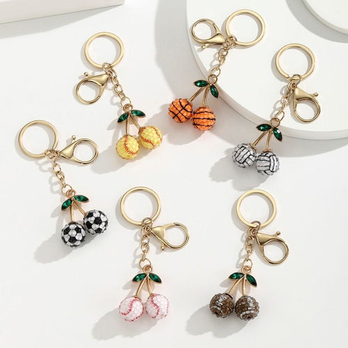 2 Pcs Black and white soccer ball design Creative Sports Ball Cherry Keychain – Cute Resin Charm for Car Keys, Bags & Backpacks