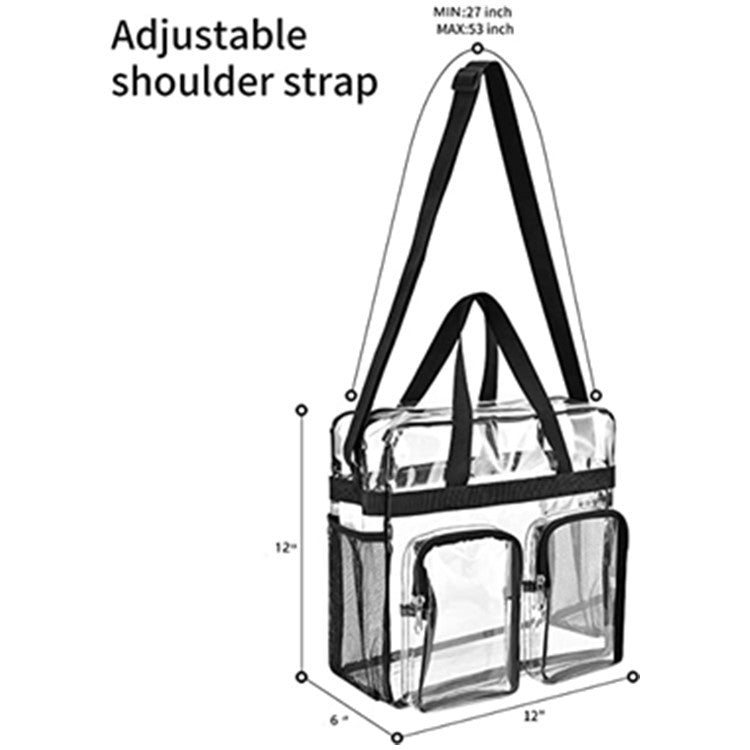 Grey Clear Multi-Pocket Tote Bag – Waterproof & Organized Carryall with Front Zipper Pockets and Adjustable Strap
