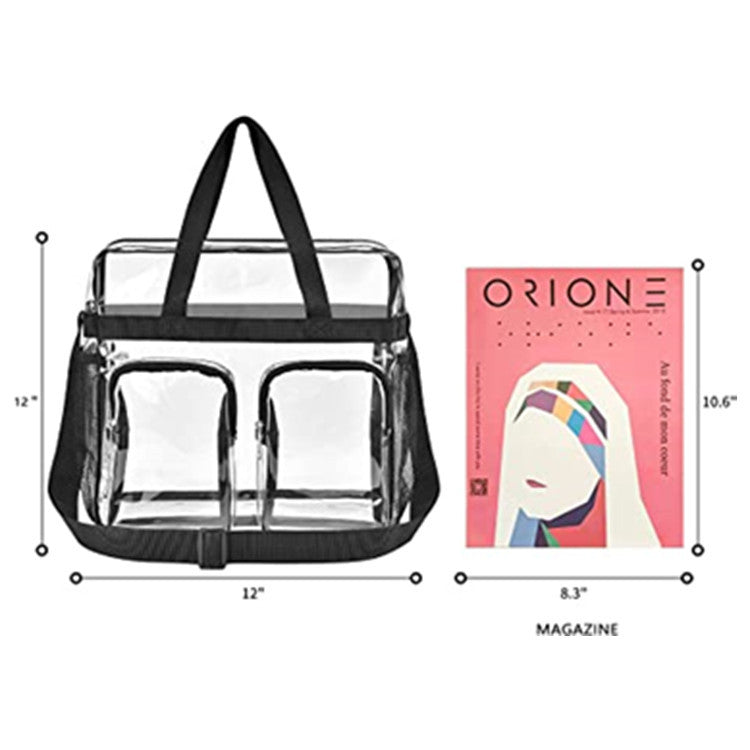 Grey Clear Multi-Pocket Tote Bag – Waterproof & Organized Carryall with Front Zipper Pockets and Adjustable Strap