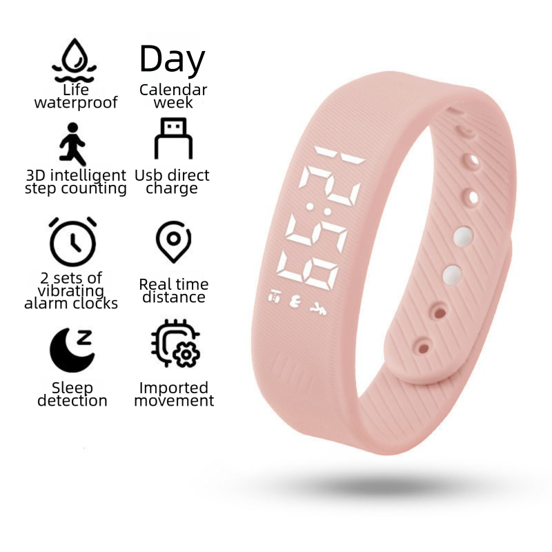 Pink Silent Vibration Alarm Smart Silicone Wristband with 3-Alarm Settings - Discreet Wake-Up Device for Teens & Adults (Horizontal version)