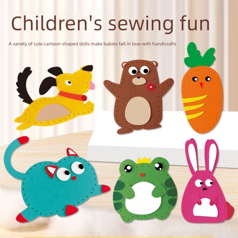 Kids Sewing Craft Kit - DIY Felt Plush Animal Toys Set with 6 Cute Characters, Safe Plastic Needles, Pre-Cut Materials - Creative Hand Stitching Activity for Boys Girls Ages 6+ - Perfect Birthday Gift【Color box packaging】